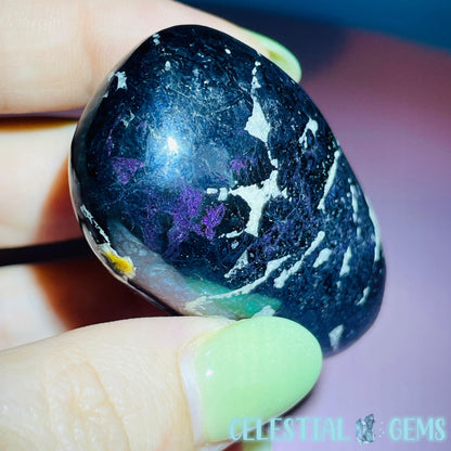 Rare Covellite Metallic Palmstone with Pink Fire Flash! (Video)