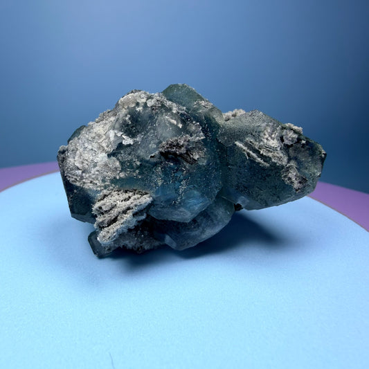 Octahedral Blue-Green Fluorite + Black Chalcedony Cluster Specimen, Fujian, China