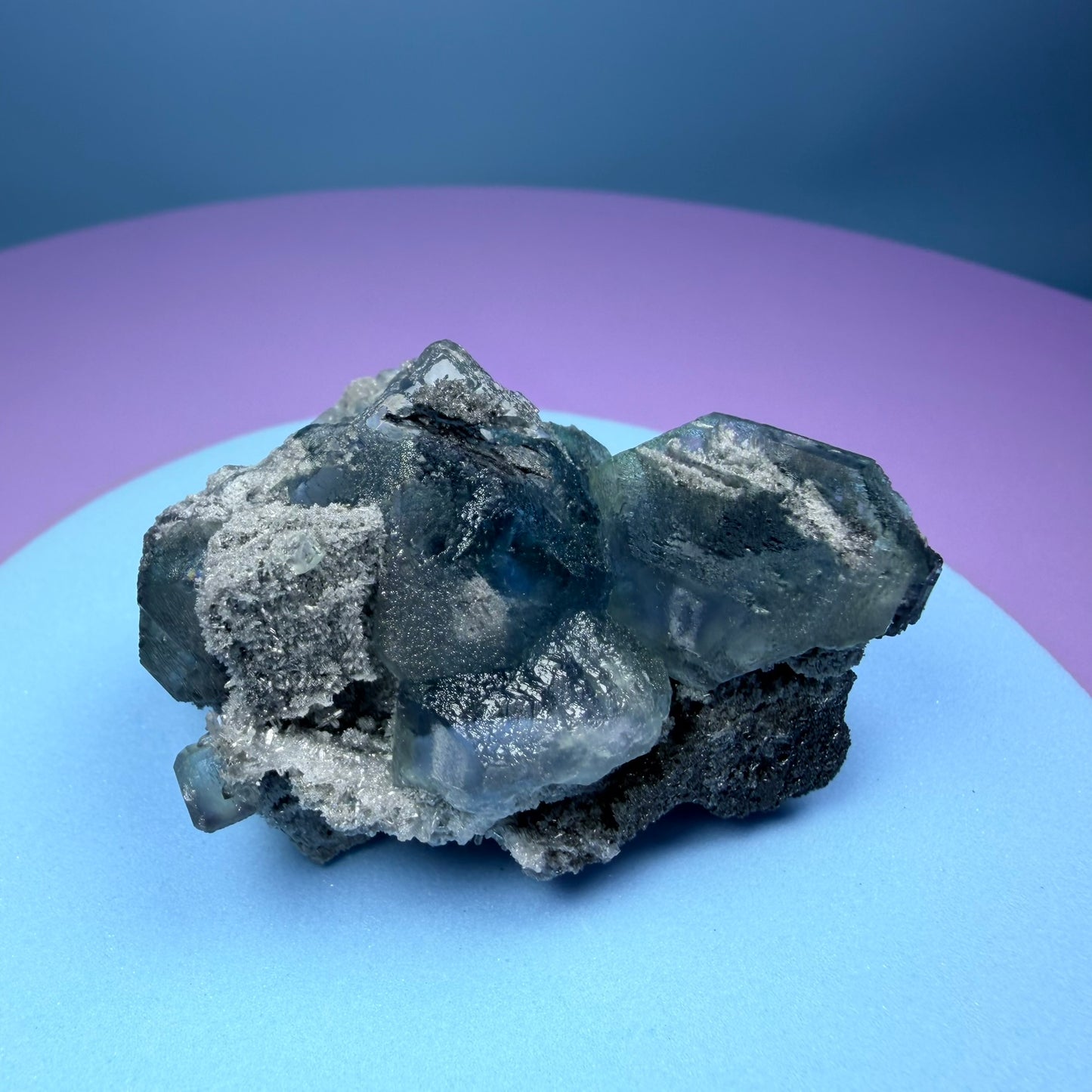 Octahedral Blue-Green Fluorite + Black Chalcedony Cluster Specimen, Fujian, China