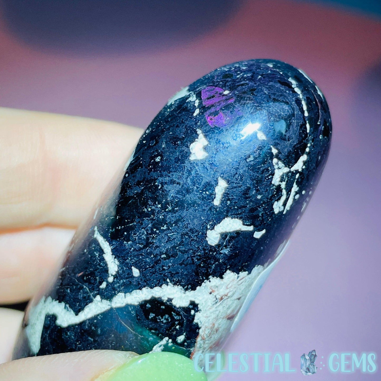 Rare Covellite Metallic Palmstone with Pink Fire Flash! (Video)