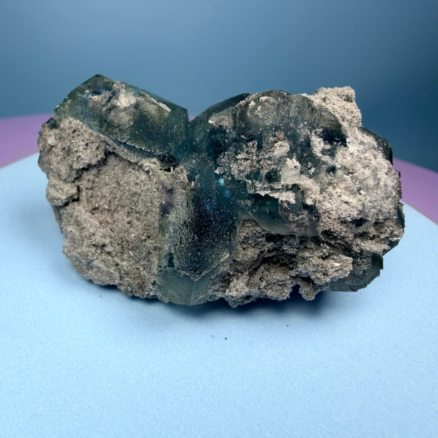 Octahedral Blue-Green Fluorite + Black Chalcedony Cluster Specimen, Fujian, China