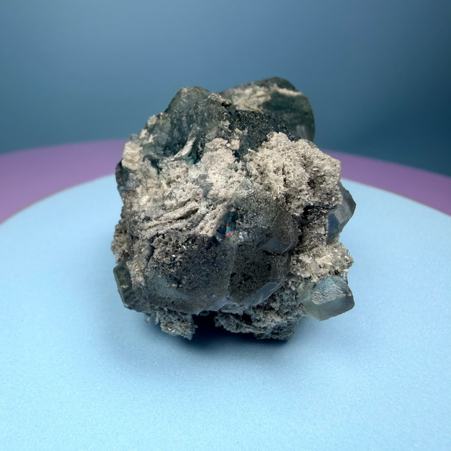 Octahedral Blue-Green Fluorite + Black Chalcedony Cluster Specimen, Fujian, China