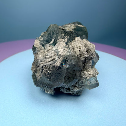 Octahedral Blue-Green Fluorite + Black Chalcedony Cluster Specimen, Fujian, China