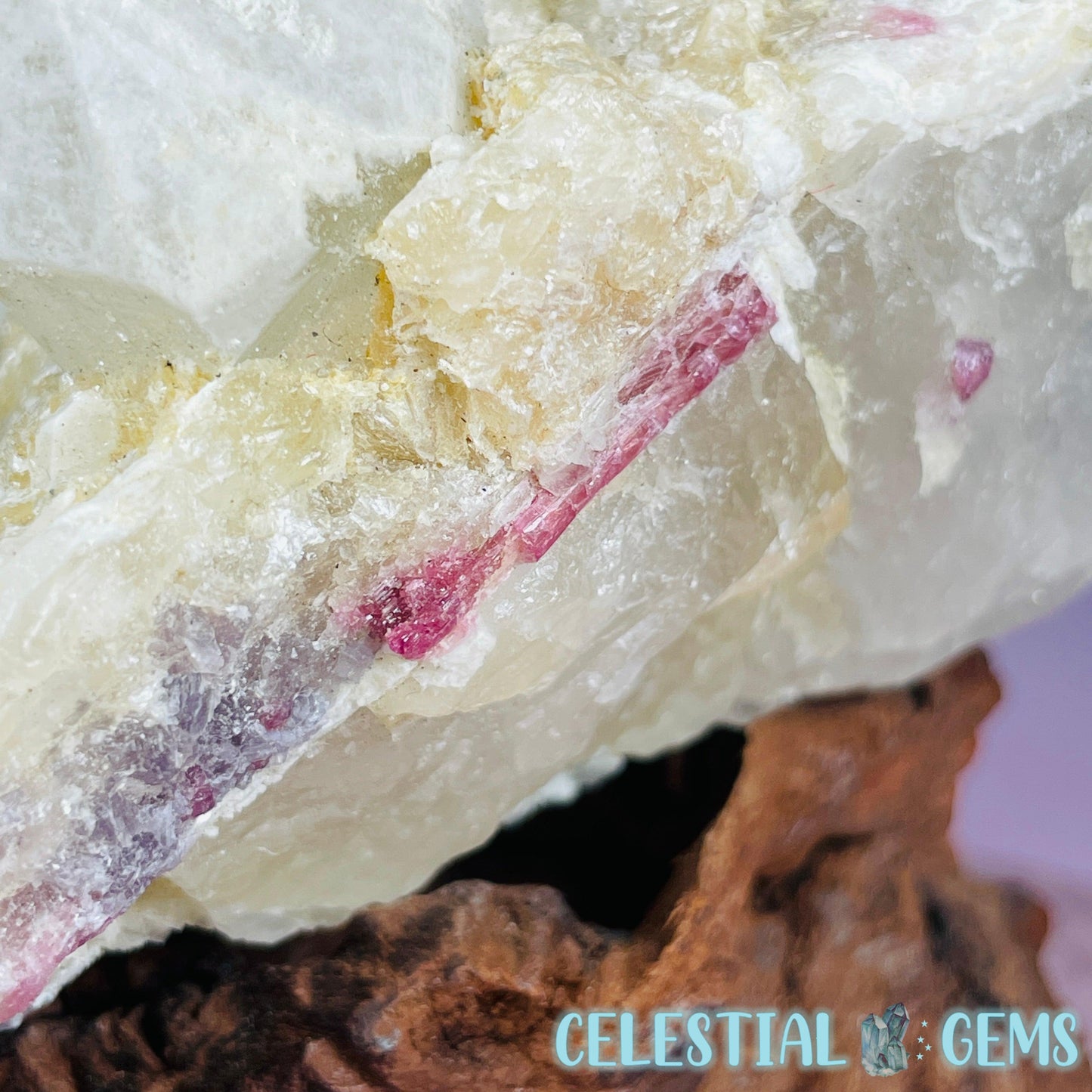Pink Tourmaline in Quartz with Albite, Lepidolite + Muscovite Rosettes Small Raw Cluster Specimen
