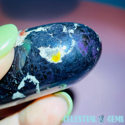 Rare Covellite Metallic Palmstone with Pink Fire Flash! (Video)