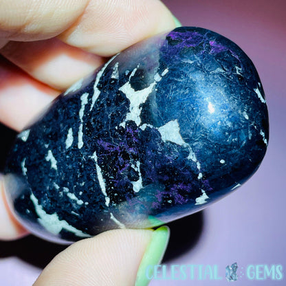 Rare Covellite Metallic Palmstone with Pink Fire Flash! (Video)