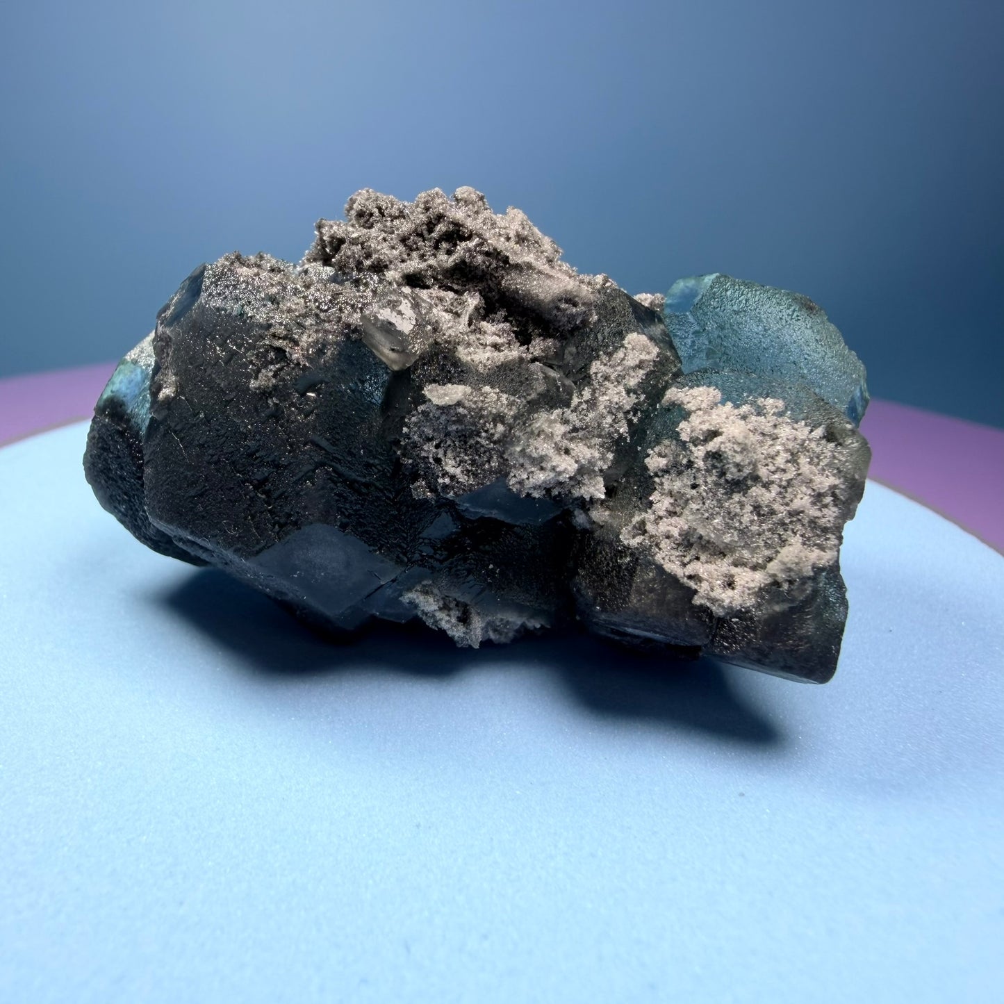 Octahedral Blue-Green Fluorite + Black Chalcedony Cluster Specimen, Fujian, China