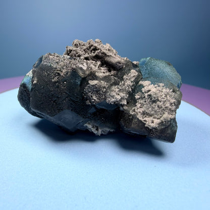 Octahedral Blue-Green Fluorite + Black Chalcedony Cluster Specimen, Fujian, China
