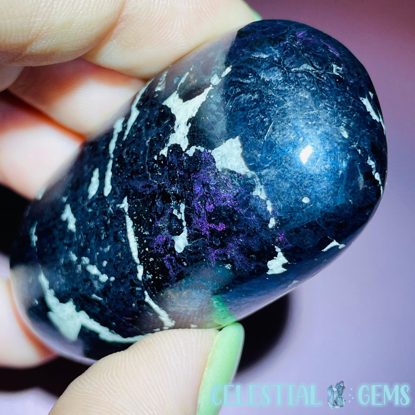 Rare Covellite Metallic Palmstone with Pink Fire Flash! (Video)