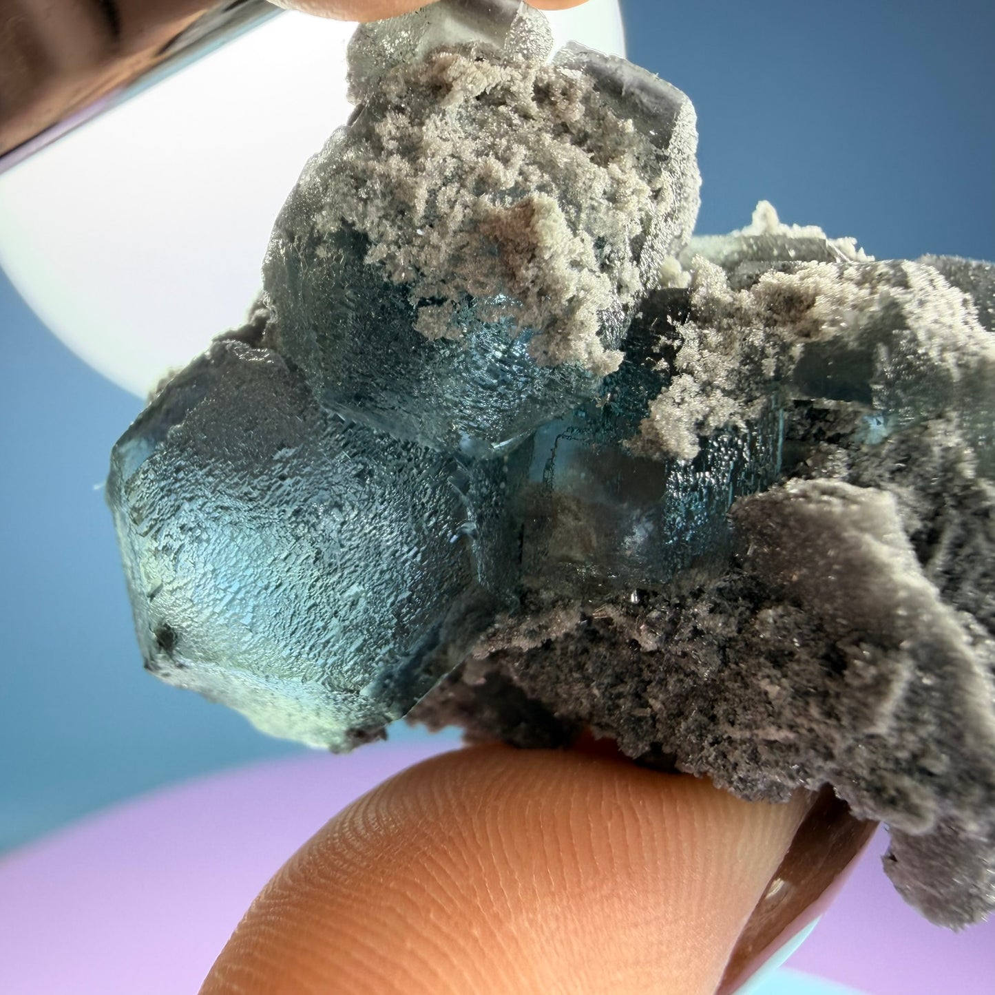 Octahedral Blue-Green Fluorite + Black Chalcedony Cluster Specimen, Fujian, China