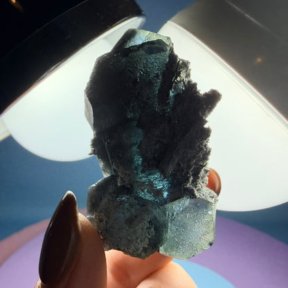 Octahedral Blue-Green Fluorite + Black Chalcedony Cluster Specimen, Fujian, China