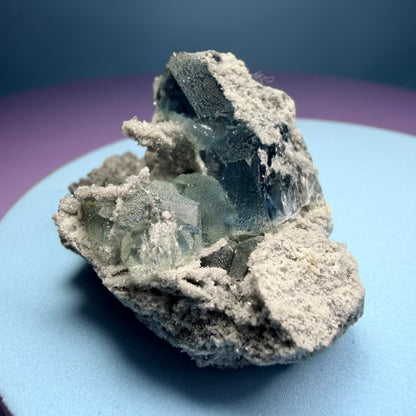 Octahedral Blue-Green Fluorite + Black Chalcedony Cluster Specimen, Fujian, China