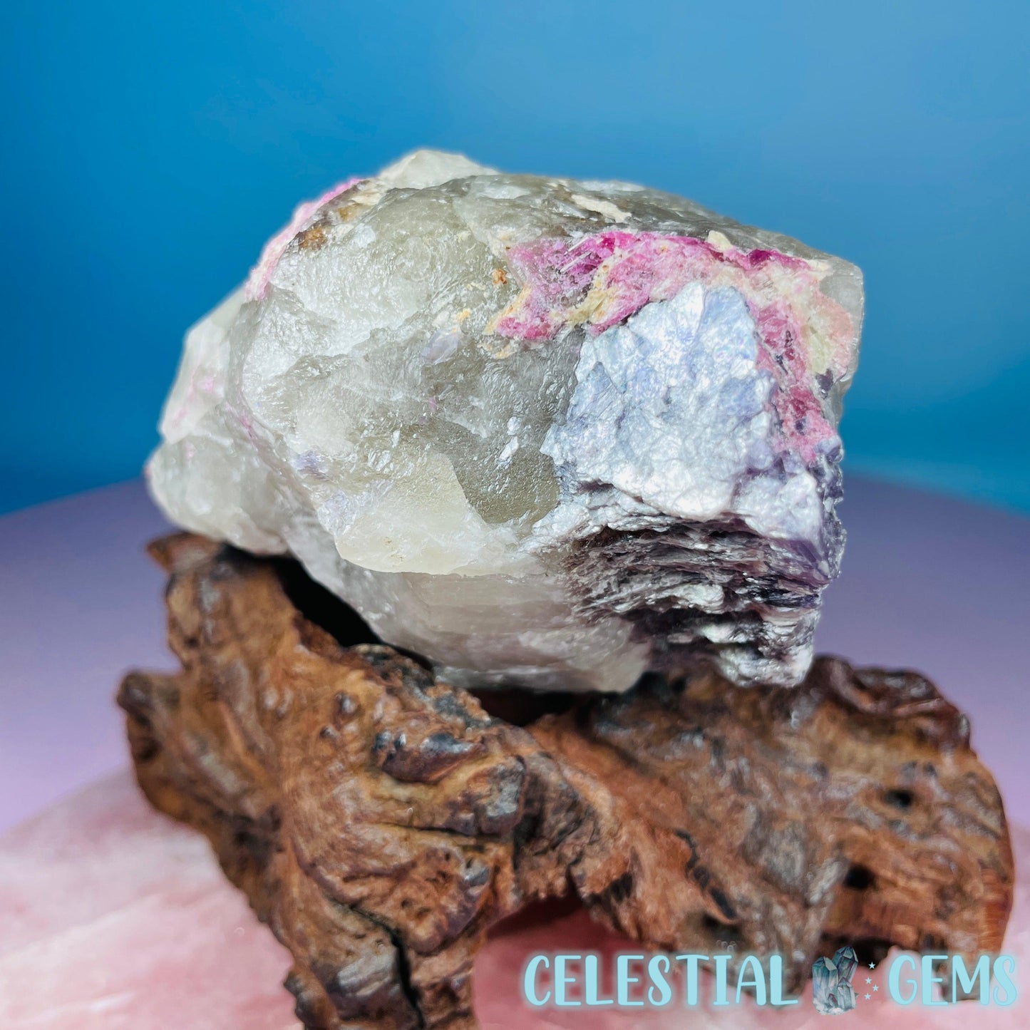 Pink Tourmaline in Smoky Quartz with Lepidolite Raw Medium Chunk Specimen