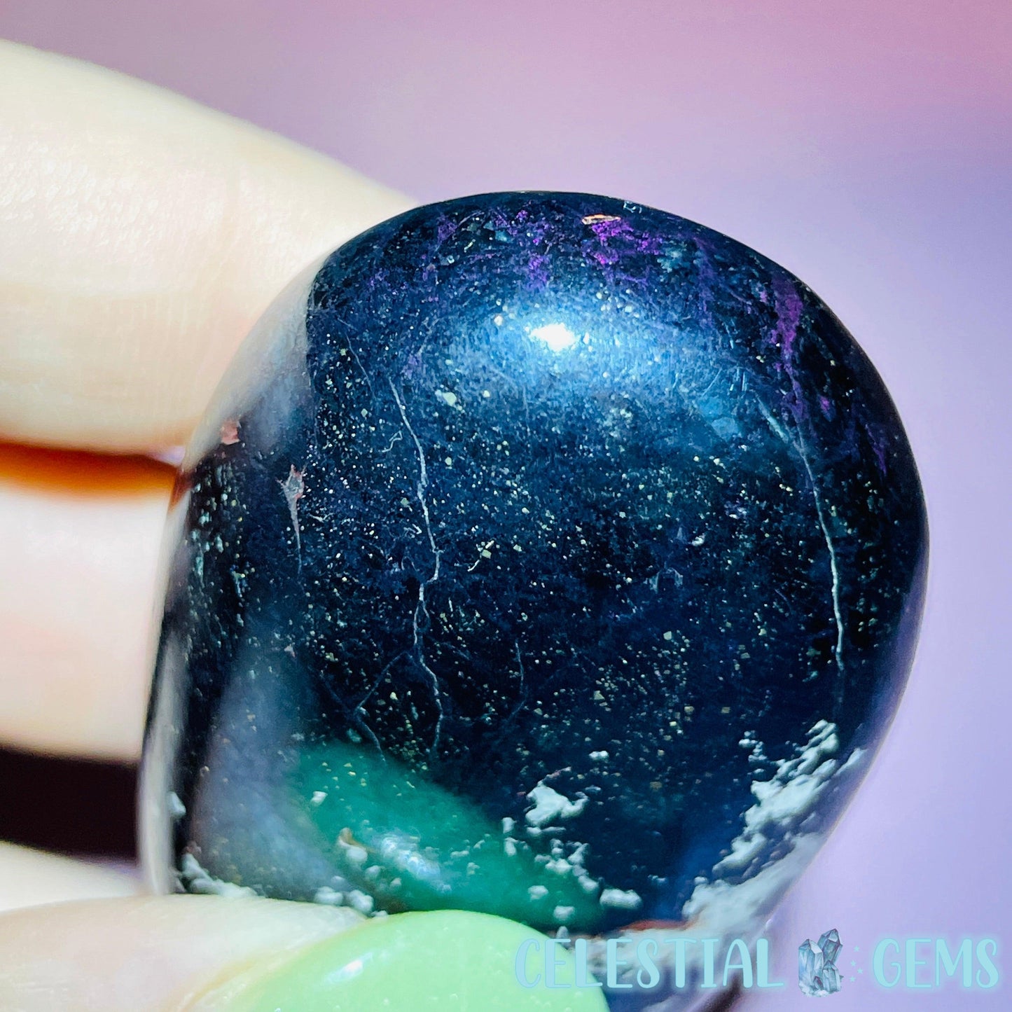 Rare Covellite Metallic Palmstone with Pink Fire Flash! (Video)