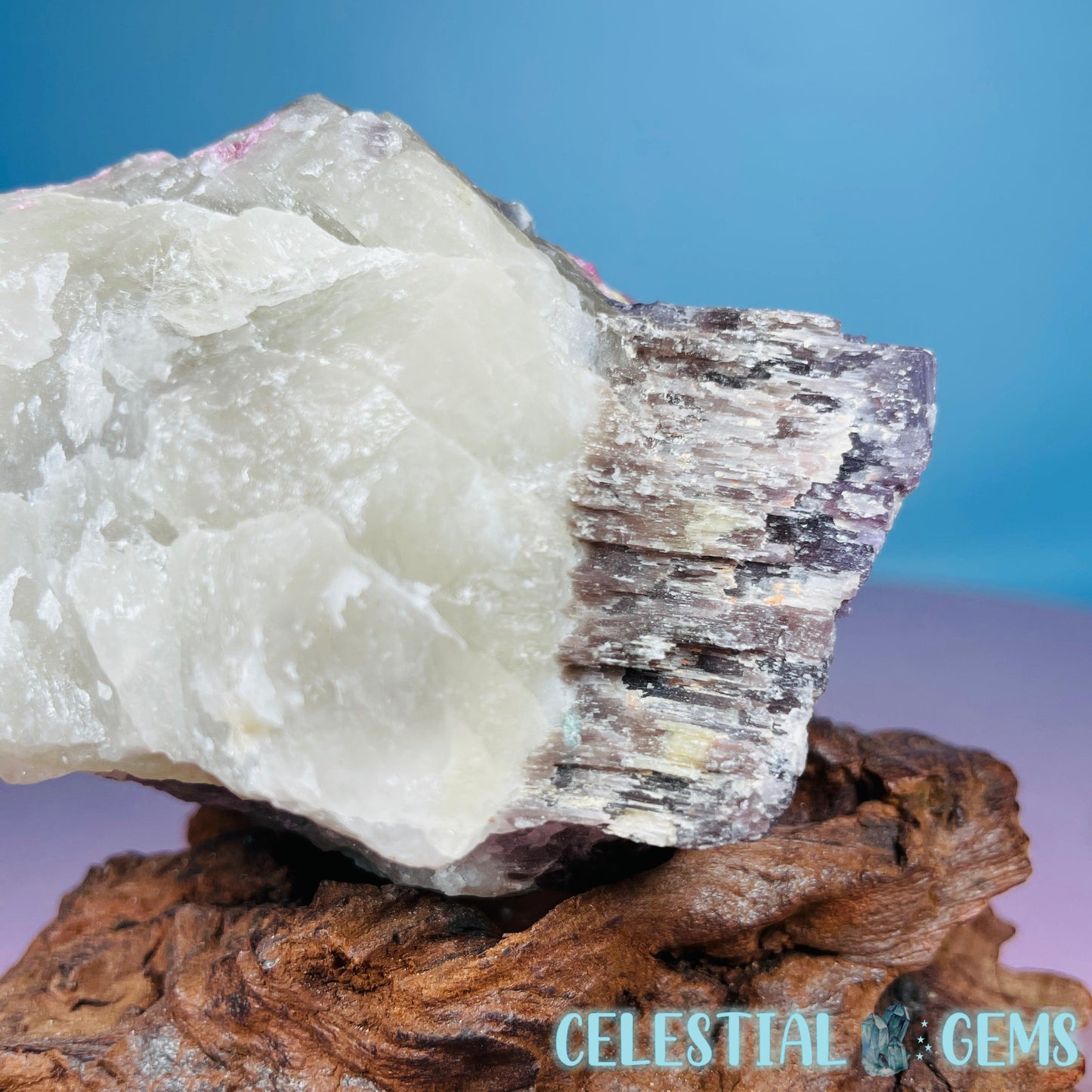 Pink Tourmaline in Smoky Quartz with Lepidolite Raw Medium Chunk Specimen