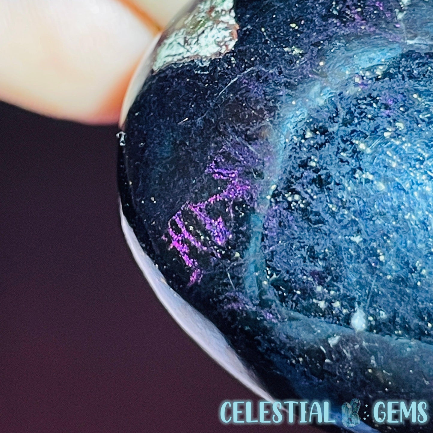 Rare Covellite Metallic Palmstone with Pink Fire Flash! (Video)