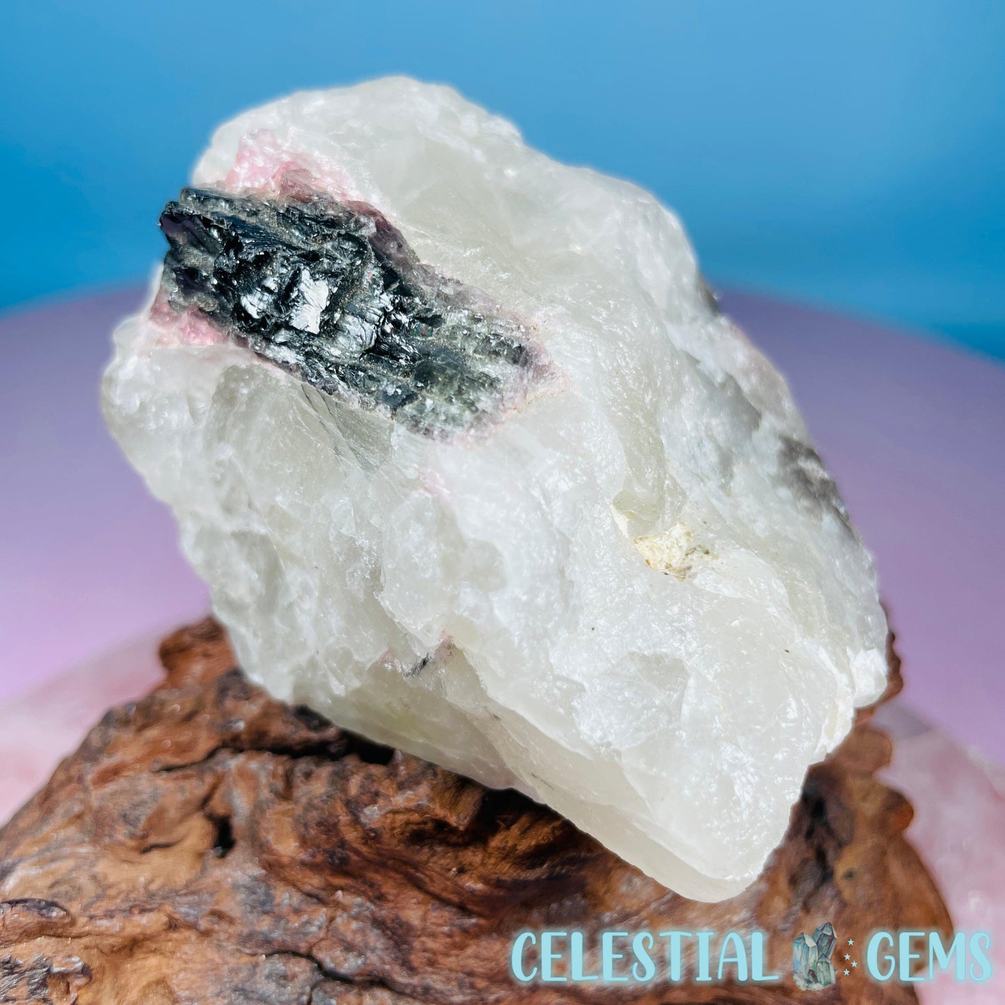 Pink + Black Tourmaline in Smoky Quartz Raw Medium Chunk Specimen