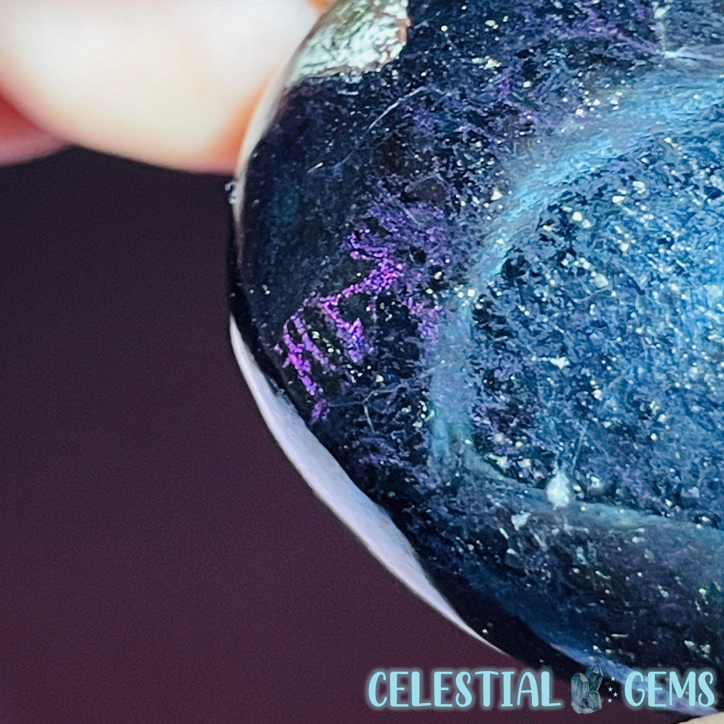 Rare Covellite Metallic Palmstone with Pink Fire Flash! (Video)