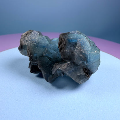 Octahedral Blue-Green Fluorite + Black Chalcedony Cluster Specimen, Fujian, China