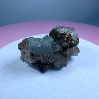 Octahedral Blue-Green Fluorite + Black Chalcedony Cluster Specimen, Fujian, China