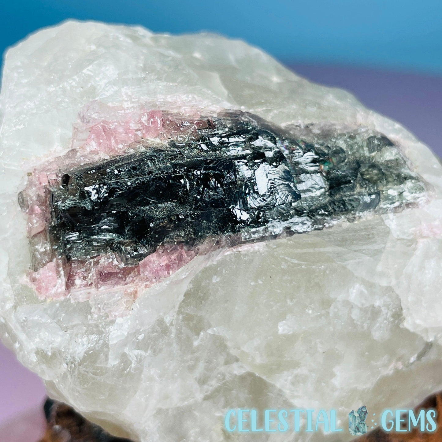 Pink + Black Tourmaline in Smoky Quartz Raw Medium Chunk Specimen
