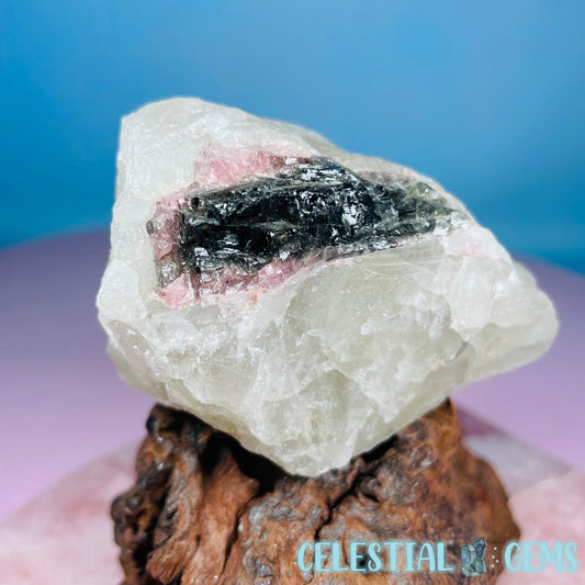 Pink + Black Tourmaline in Smoky Quartz Raw Medium Chunk Specimen