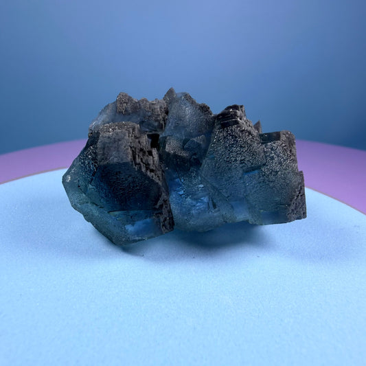 Octahedral Blue-Green Fluorite + Black Chalcedony Cluster Specimen, Fujian, China