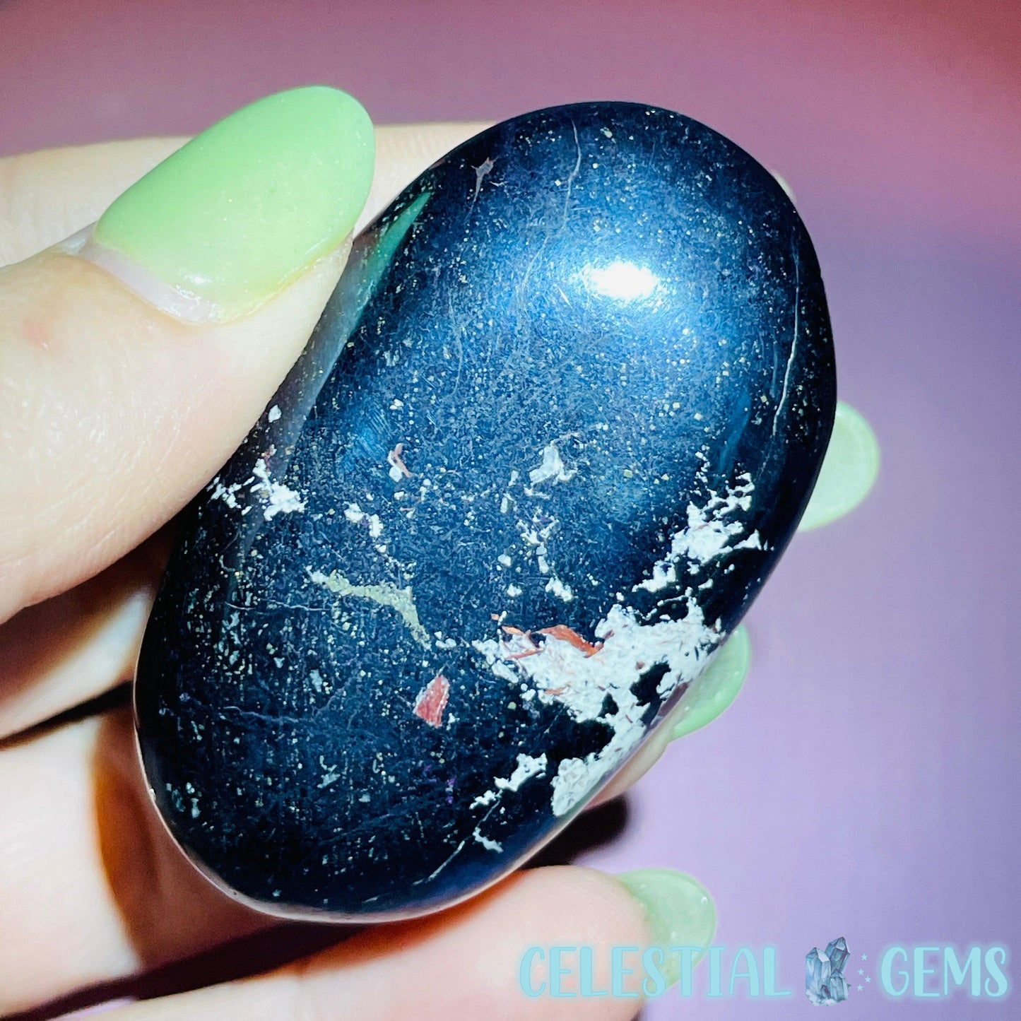 Rare Covellite Metallic Palmstone with Pink Fire Flash! (Video)