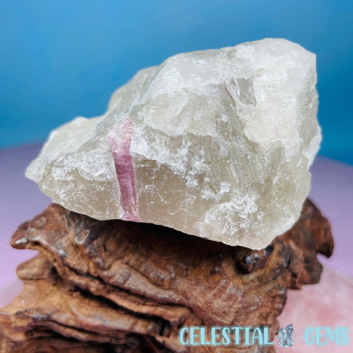 Pink + Black Tourmaline in Smoky Quartz Raw Medium Chunk Specimen