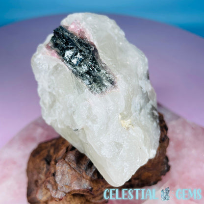 Pink + Black Tourmaline in Smoky Quartz Raw Medium Chunk Specimen
