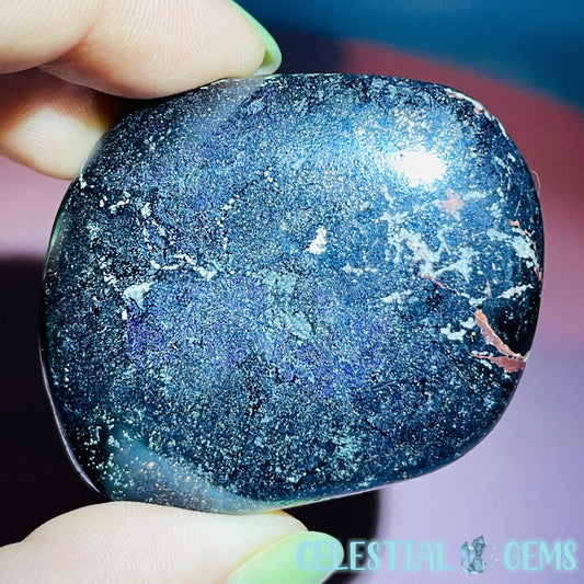 Rare Covellite Metallic Palmstone with Pink Fire Flash! (Video)