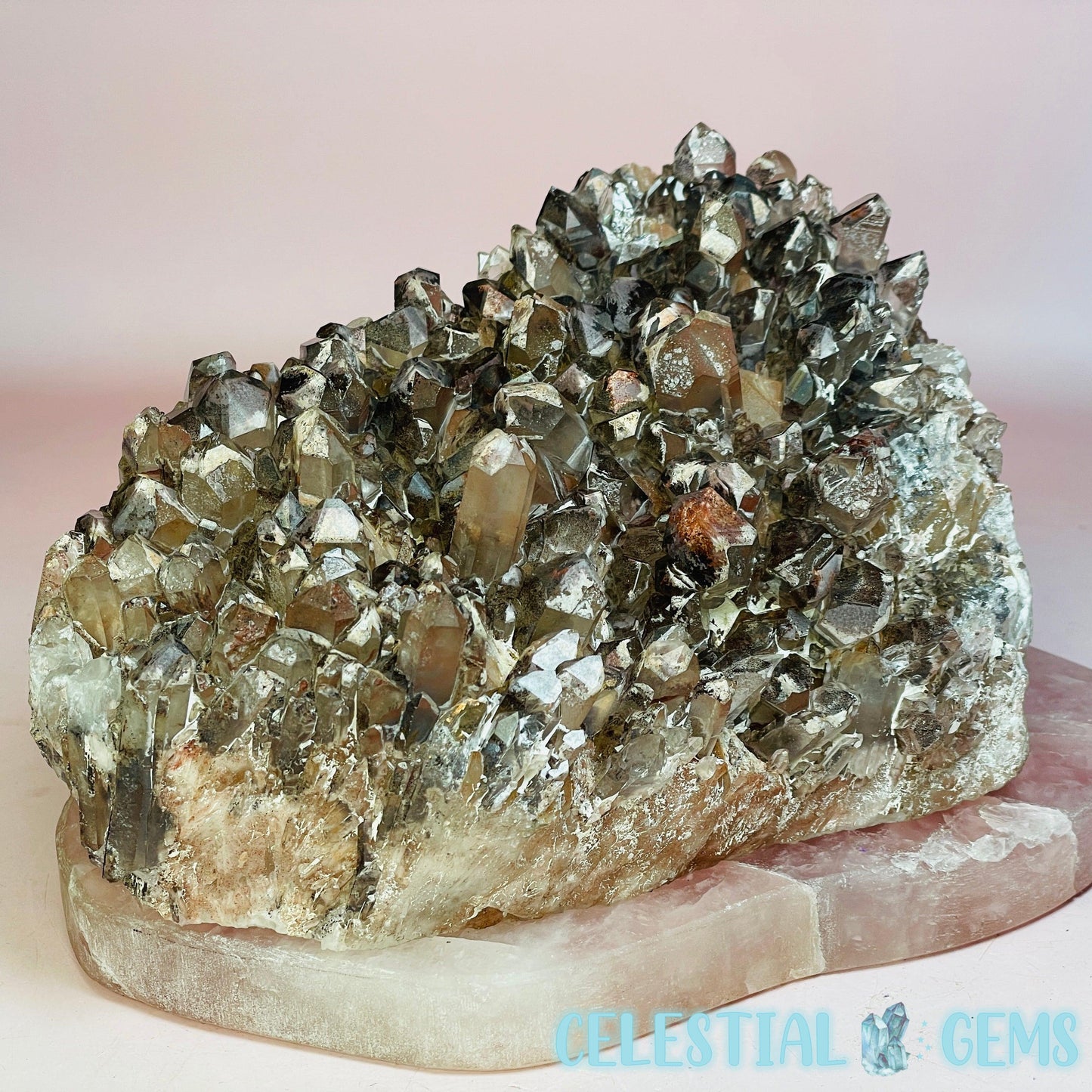 Phantom Hematite Quartz Large Cluster