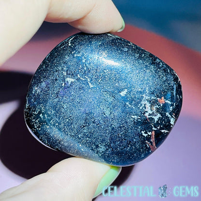 Rare Covellite Metallic Palmstone with Pink Fire Flash! (Video)