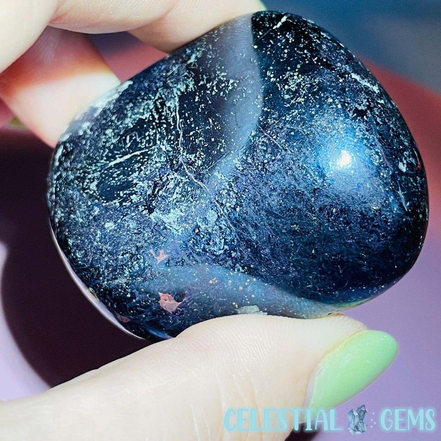 Rare Covellite Metallic Palmstone with Pink Fire Flash! (Video)