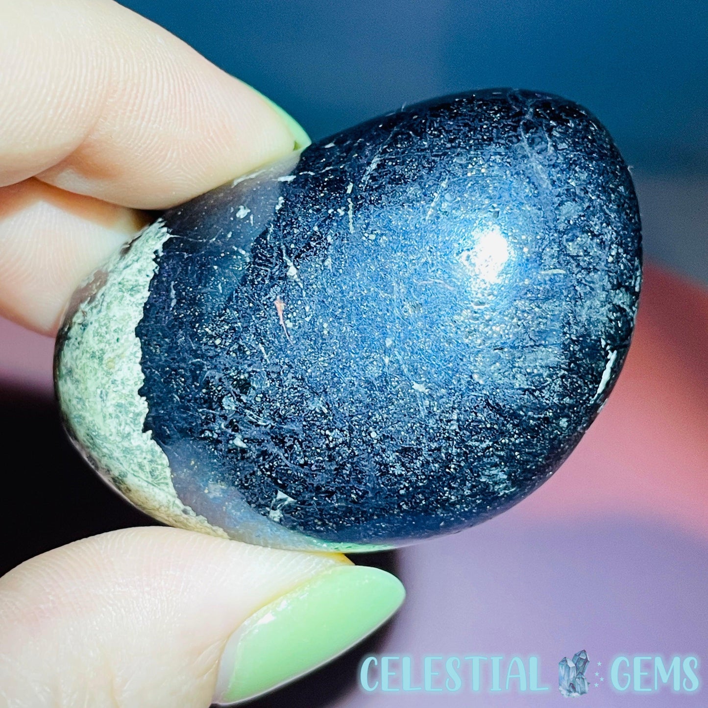 Rare Covellite Metallic Palmstone with Pink Fire Flash! (Video)