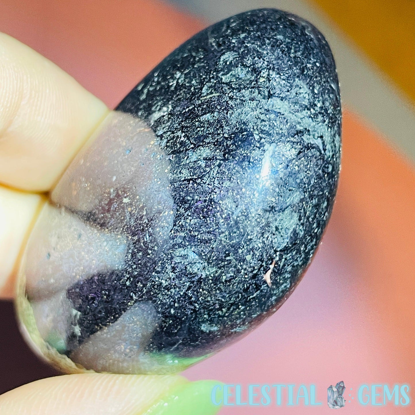 Rare Covellite Metallic Palmstone with Pink Fire Flash! (Video)