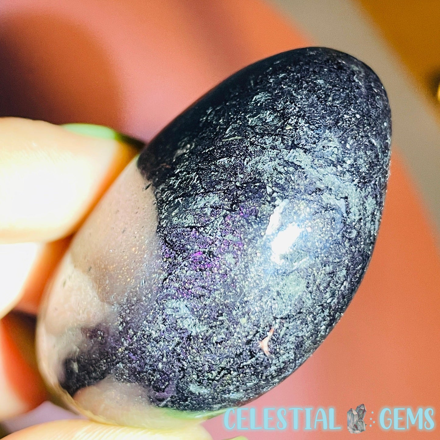 Rare Covellite Metallic Palmstone with Pink Fire Flash! (Video)