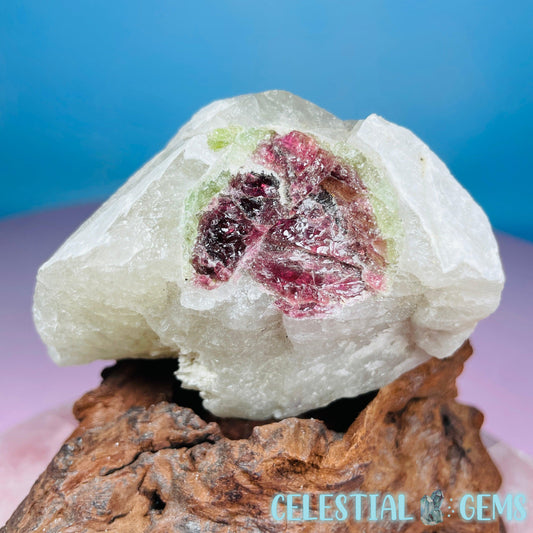 Watermelon (Green + Pink) Tourmaline in Smoky Quartz with Albite Raw Medium Chunk Specimen