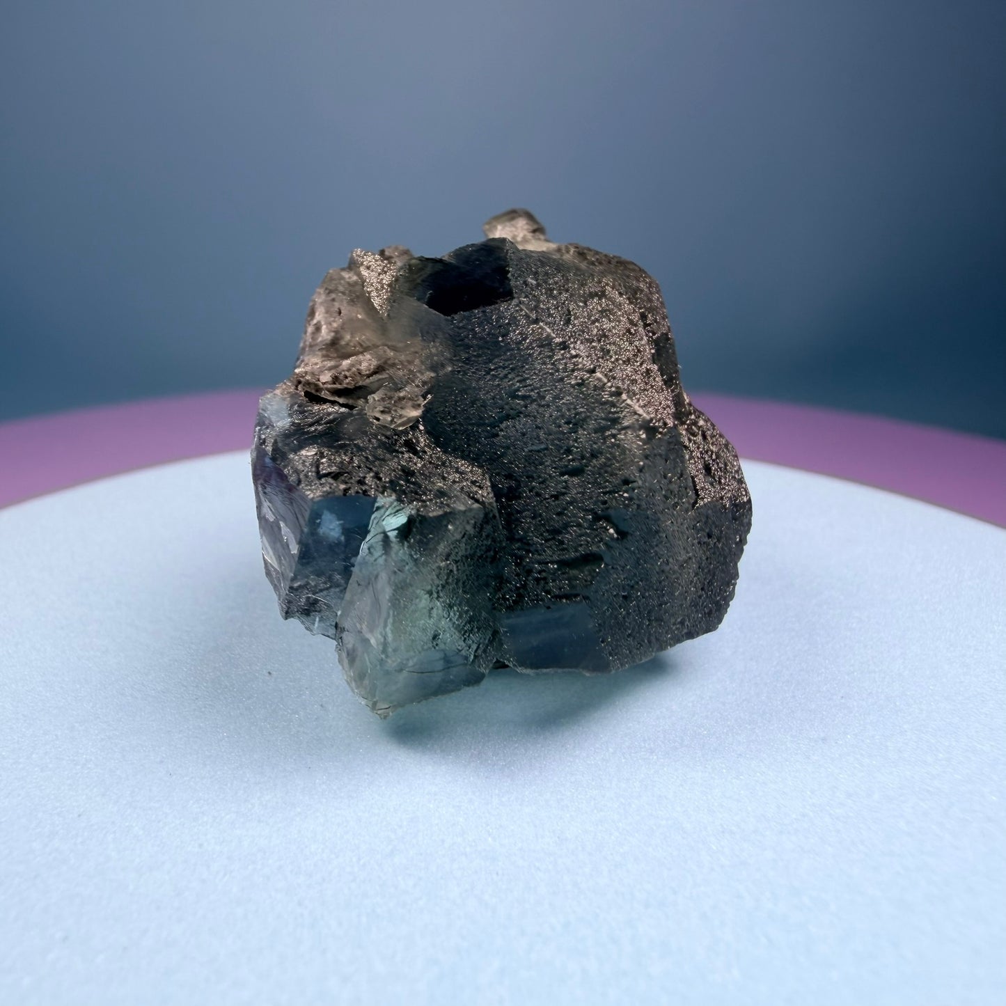 Octahedral Blue-Green Fluorite + Black Chalcedony Cluster Specimen, Fujian, China