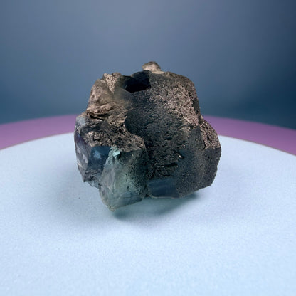 Octahedral Blue-Green Fluorite + Black Chalcedony Cluster Specimen, Fujian, China