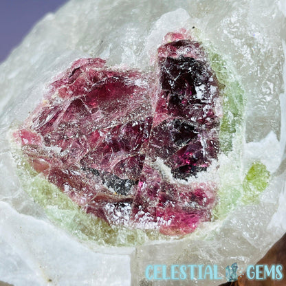 Watermelon (Green + Pink) Tourmaline in Smoky Quartz with Albite Raw Medium Chunk Specimen