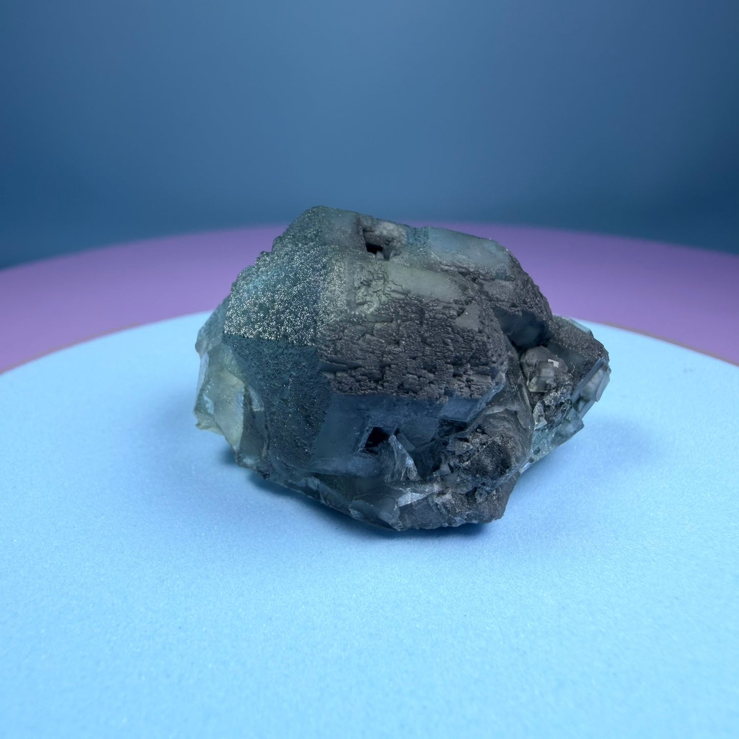 Octahedral Blue-Green Fluorite + Black Chalcedony Cluster Specimen, Fujian, China
