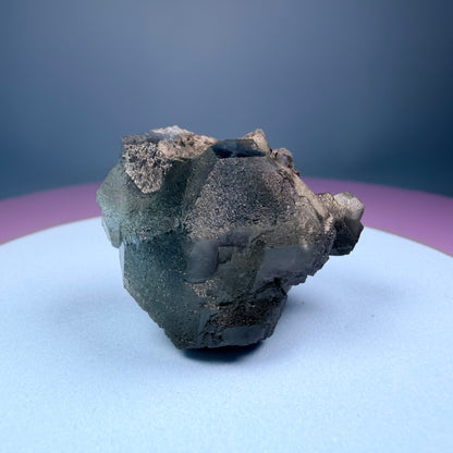 Octahedral Blue-Green Fluorite + Black Chalcedony Cluster Specimen, Fujian, China