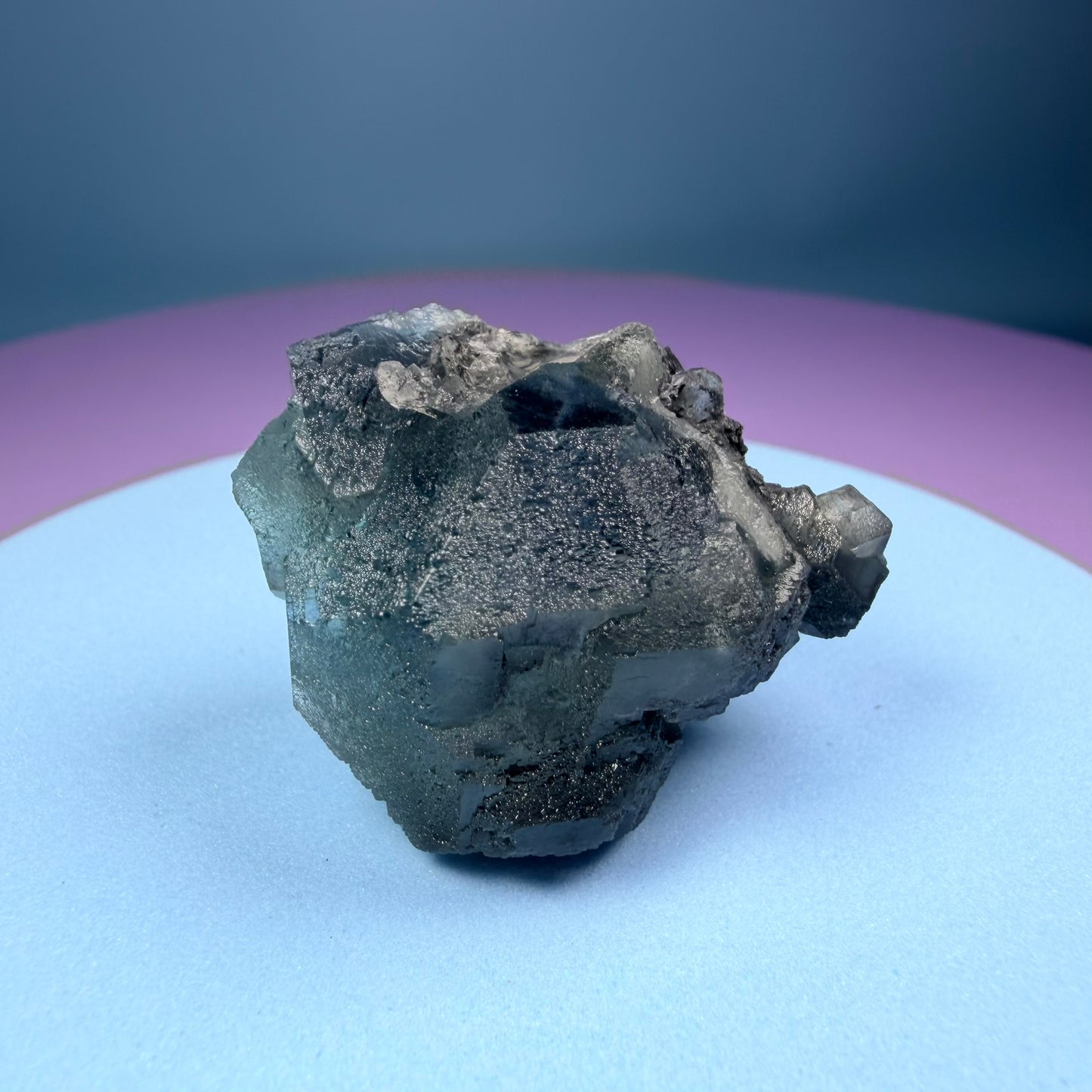 Octahedral Blue-Green Fluorite + Black Chalcedony Cluster Specimen, Fujian, China