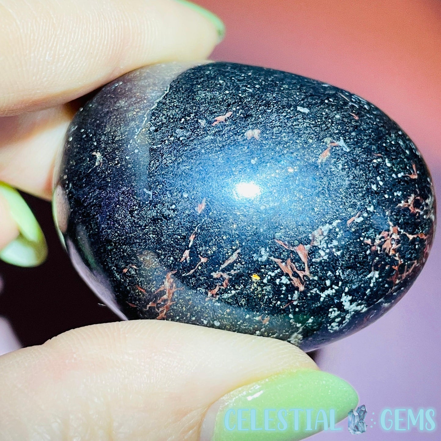 Rare Covellite Metallic Palmstone with Pink Fire Flash! (Video)