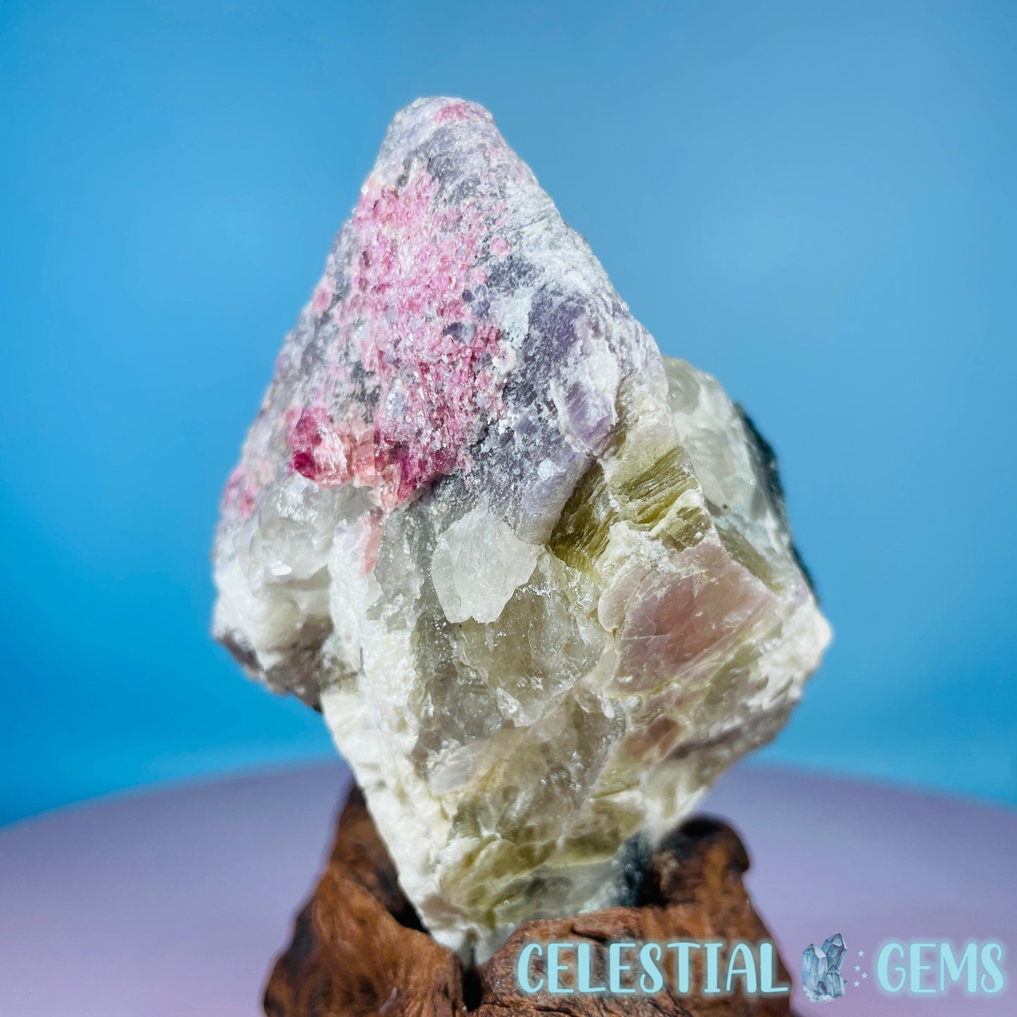 Pink + Black Tourmaline in Smoky Quartz with Lepidolite + Muscovite Raw Medium Chunk Specimen
