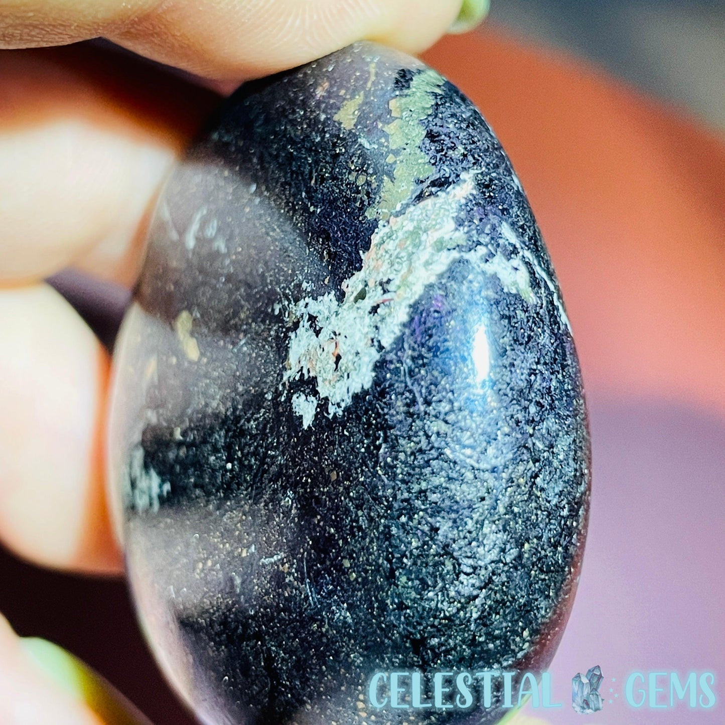 Rare Covellite Metallic Palmstone with Pink Fire Flash! (Video)