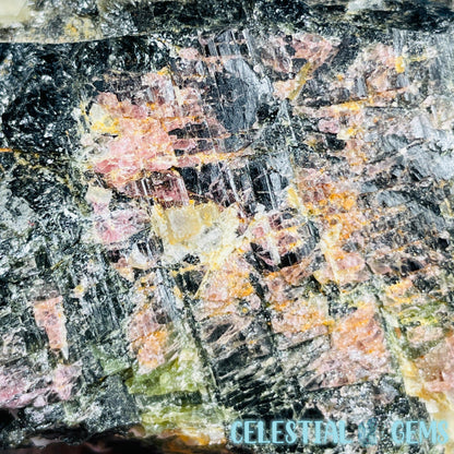 Pink, Green + Black Tourmaline in Smoky Quartz with Albite Raw Medium Chunk Specimen