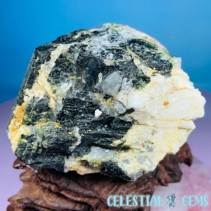 Pink, Green + Black Tourmaline in Smoky Quartz with Albite Raw Medium Chunk Specimen