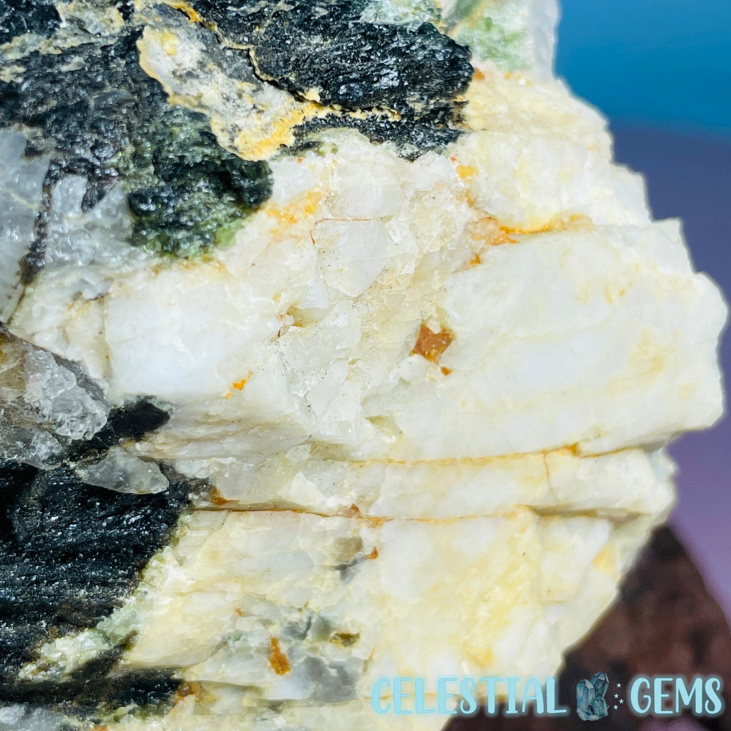 Pink, Green + Black Tourmaline in Smoky Quartz with Albite Raw Medium Chunk Specimen